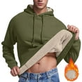 thumbnail image 1 of TFEOQRY Men's Solid Color Pullover Sweatershrit Plush Drawstring Hooded Sweatshirts Coat Olive Green, 1 of 8