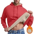 thumbnail image 1 of TFEOQRY Men's Solid Color Pullover Sweatershrit Plush Drawstring Hooded Sweatshirts Coat Red, 1 of 8