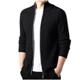 thumbnail image 1 of TFEOQRY Men's Stand Collar Cardigan Sweater Ribbed Knit Long Sleeve Full Zip Casual Outerwear Fall Winter Top Black, 1 of 9