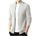 thumbnail image 1 of TFEOQRY Men's Stand Collar Cardigan Sweater Ribbed Knit Long Sleeve Full Zip Casual Outerwear Fall Winter Top White, 1 of 9