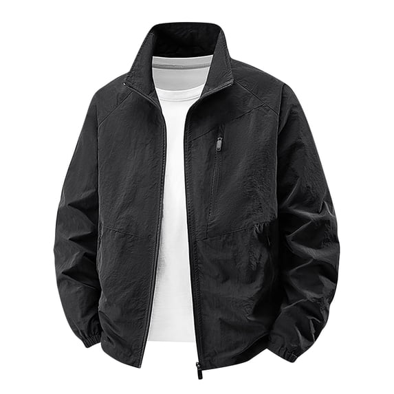 TFEOQRY Men's Stand Collar Jacket Full Zip Multiple Pockets Lightweight Casual Outdoor Fall Winter Coat Black