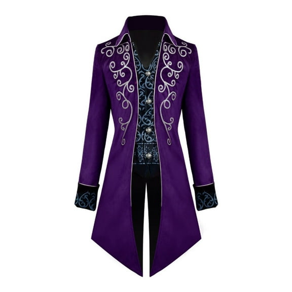 TFEOQRY Men's Steampunk Tailcoat Jacket Gothic Embroidered Frock Coat Party Performance Purple