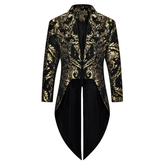 TFEOQRY Men's Steampunk Tailcoat Suit Gothic Floral Pattern Double-Breasted Frock Coat Gold