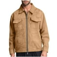 thumbnail image 1 of TFEOQRY Men's Suede Jacket Zipper Collared Multiple Pockets Casual Fall Winter Outdoor Work Trucker Coat Khaki, 1 of 7
