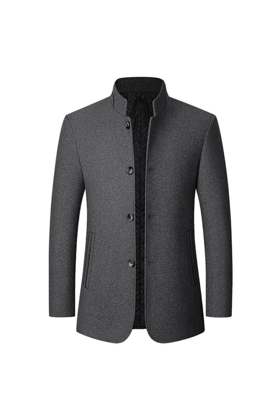Men's Suit Jacket Warm Quilted Single Breasted Stand Collar Fall Winter Button Down Peacoat Gray