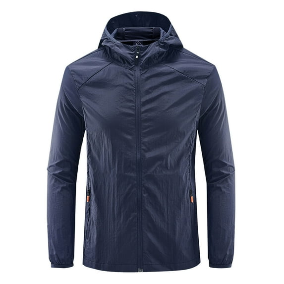 TFEOQRY Men's Sun-Proof Clothing Solid Color Outdoor Breathable Ice Silk Loose Jacket Long Sleeve Hooded Outwear Blue