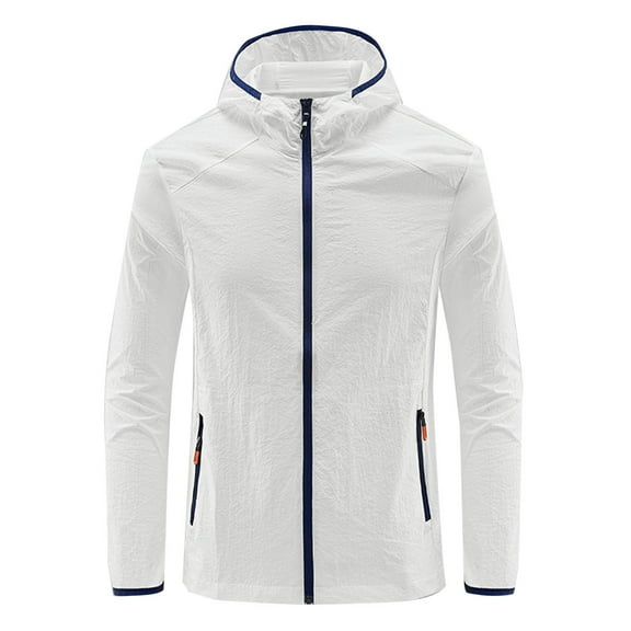 TFEOQRY Men's Sun-Proof Clothing Solid Color Outdoor Breathable Ice Silk Loose Jacket Long Sleeve Hooded Outwear White