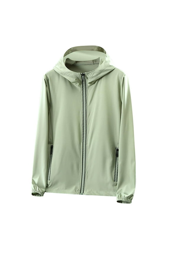 Men's Sun Protection Jacket Lightweight Hooded Windbreaker Casual Zip Up Coat with Zipper Pockets Green