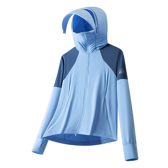 TFEOQRY Men's Sun Protection Jacket Lightweight Loose Hooded Windbreaker Long Sleeve Casual Outwear Blue