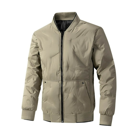 TFEOQRY Men's Thermal Padded Coats Jacket Fashion Casual Solid Color Jackets with Pockets Long Sleeve Hoodless Outwear Coat Khaki