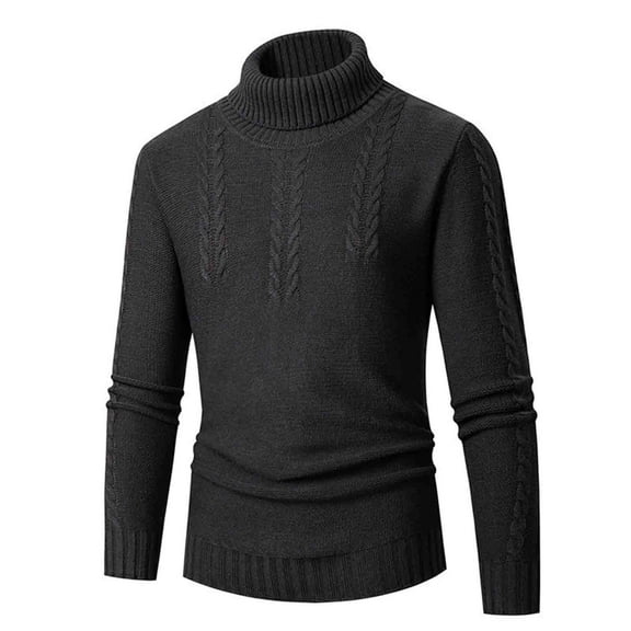 TFEOQRY Men's Turtleneck Sweater Cable Knit Textured Long Sleeve Casual Pullover Fall Winter Warm Top Dark Gray