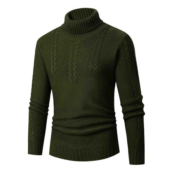 TFEOQRY Men's Turtleneck Sweater Cable Knit Textured Long Sleeve Casual Pullover Fall Winter Warm Top Olive Green