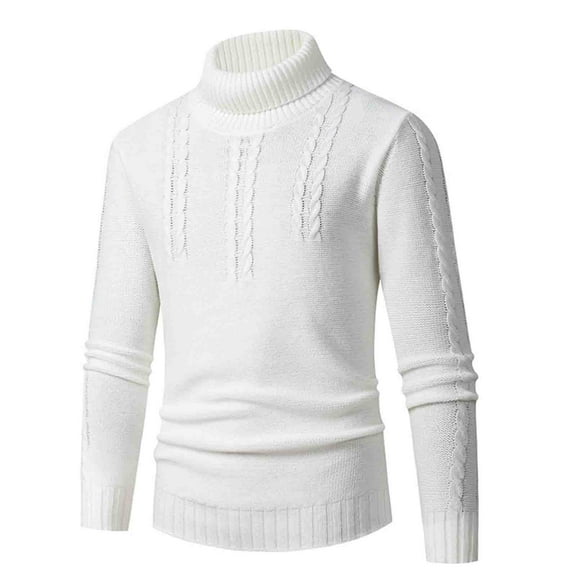 TFEOQRY Men's Turtleneck Sweater Cable Knit Textured Long Sleeve Casual Pullover Fall Winter Warm Top White