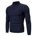 thumbnail image 1 of TFEOQRY Men's Turtleneck Sweater Cable Knitted Pullover Sweaters Fall Winter Warm Solid Color Tops Navy, 1 of 6