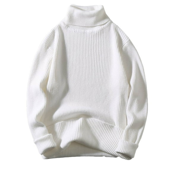TFEOQRY Men's Turtleneck Sweater Ribbed Knit Long Sleeve Loose Casual Pullover Fall Winter Warm Top White