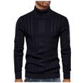 thumbnail image 1 of TFEOQRY Men's Turtleneck Sweater Ribbed Stripe Pattern Knitted Long Sleeve Pullover Casual Fall Winter Warm Top Black, 1 of 3