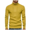 thumbnail image 1 of TFEOQRY Men's Turtleneck Sweater Ribbed Stripe Pattern Knitted Long Sleeve Pullover Casual Fall Winter Warm Top Yellow, 1 of 5