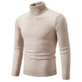 thumbnail image 1 of TFEOQRY Men's Turtleneck Sweater Solid Color Knitted Long Sleeve Casual Pullover Fall Winter Warm Basic Top Beige, 1 of 6