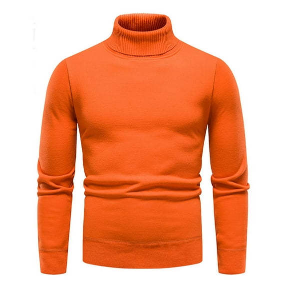 TFEOQRY Men's Turtleneck Sweater Solid Color Knitted Long Sleeve Casual Pullover Fall Winter Warm Top Orange