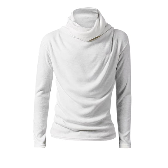 TFEOQRY Men's Turtleneck Sweater Solid Color Long Sleeve Knitted Pullover Fall Winter Warm Basic Tops White