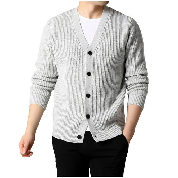 TFEOQRY Men's V Neck Cardigan Button Down Ribbed Knit Long Sleeve Solid Casual Outerwear Fall Winter Top Gray