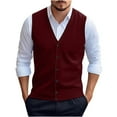 thumbnail image 1 of TFEOQRY Men's V Neck Cardigan Sweater Vest Button Sleeveless Knitted Solid Sweater Fall Winter Warm Tops Burgundy, 1 of 6