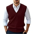 thumbnail image 1 of TFEOQRY Men's V Neck Classic Sleeveless Sweater Vest Solid Knitted Pullover Fall Winter Warm Tops with Ribbing Edge Burgundy, 1 of 7