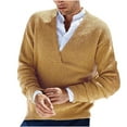 thumbnail image 1 of TFEOQRY Men's V Neck Sweater Textured Knitted Long Sleeve Solid Pullover Casual Fall Winter Warm Thermal Tops Beige, 1 of 6