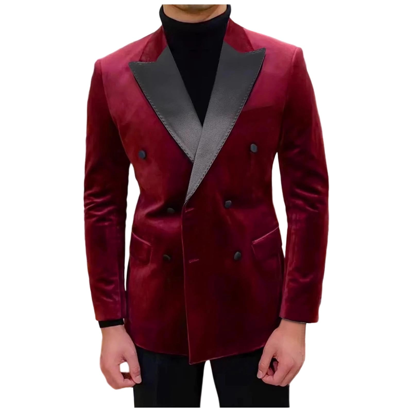 TFEOQRY Men's Velvet Blazer Peak Lapel Double Breasted Solid Suit for ...