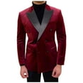 thumbnail image 1 of TFEOQRY Men's Velvet Blazer Peak Lapel Double Breasted Solid Suit for Ceremonial Dinner Prom Wedding Burgundy, 1 of 9