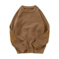thumbnail image 1 of TFEOQRY Men's Vintage Crewneck Sweater Long Sleeve Elbow Patches Pullover Knitted Winter Loose Warm Tops Brown, 1 of 5