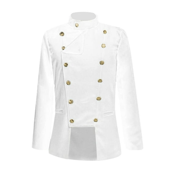 TFEOQRY Men's Vintage Jacket Long Sleeve Stand Collar Double Breasted Blazer Solid Color Coat White