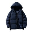 thumbnail image 1 of TFEOQRY Men's Winter Cotton Hooded Padded Coat Solid Color Zipper Long Sleeve Parkas Coat Navy, 1 of 4