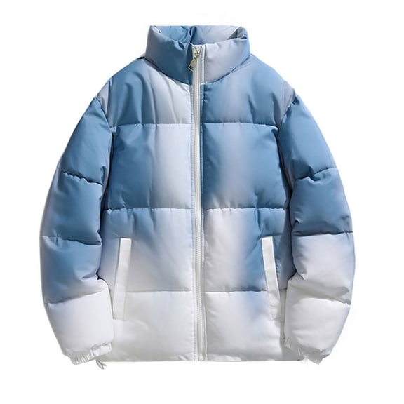 TFEOQRY Men's Winter Thermal Padded Coats Gradient Stand Collar Down Jacket with Pockets Zipper Cardigan Long Sleeve Padded Jacket Coat Blue
