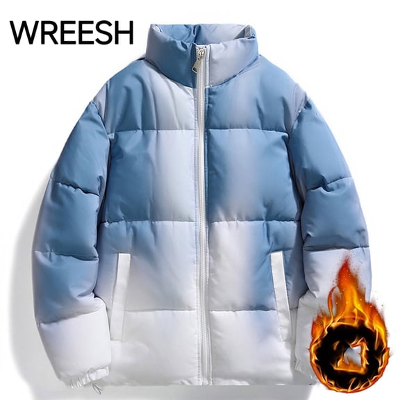 WREESH Men's Winter Thermal Padded Coats Gradient Stand Collar Down Jacket with Pockets Zipper Cardigan Long Sleeve Padded Jacket Blue
