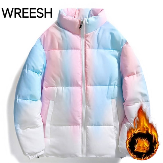 TFEOQRY Men's Winter Thermal Padded Coats Gradient Stand Collar Down Jacket with Pockets Zipper Cardigan Long Sleeve Padded Jacket Coat Pink