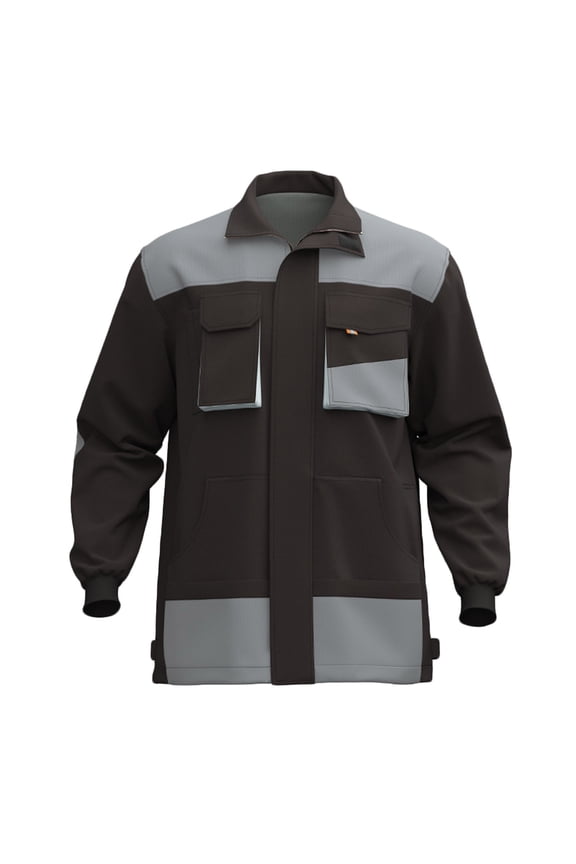 Men's Work Jacket Multi Pocket Stand Collar Patchwork Long Sleeves Workwear Outdoor Coat Gray