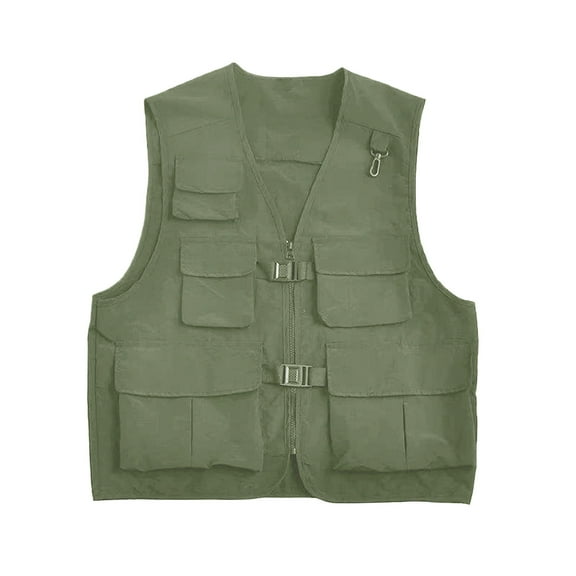 TFEOQRY Men's Workwear Vest Solid Color Outdoor Sports Vest Jacket with Multiple Pockets Sleeveless Hoodless Jackets Olive Green