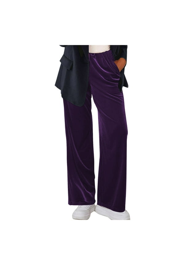 Mens Jeans Straight Fit Fashion Casual Solid Color Elastic Waist Pockets Leg Full Length Pants Purple