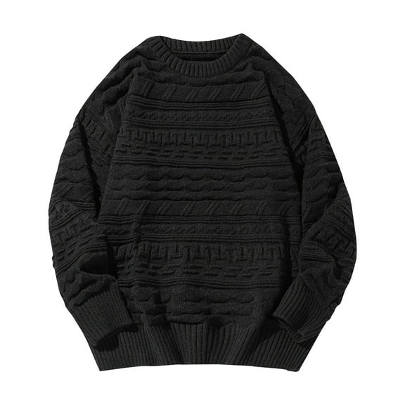 TFEOQRY Mens Vintage Cable Knit Sweater Solid Crewneck Long Sleeve Loose Pullover Fall Winter Warm Tops Black