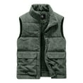 thumbnail image 1 of TFEOQRY Mens Winter Corduroy Vest Casual Solid Stand Collar Zipper Pockets Thicken Outdoor Sports Jacket Olive Green, 1 of 8