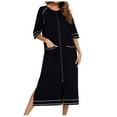 thumbnail image 1 of TFEOQRY Night Robe for Women Loose Fitting Loungewear Nightgown Three-Quarter Sleeved Sleepwear Pajamas Robe Black, 1 of 6