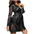 thumbnail image 1 of TFEOQRY Night Robe for Women Sexy Lace Tie Nightgown Long Sleeved Sleepwear Pajamas Robe Black, 1 of 8