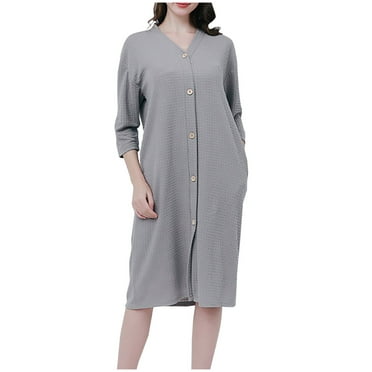 TFEOQRY Night Robe for Women Solid Color Comfortable Nightgown Long Sleeved Sleepwear Pajamas Robe Gray