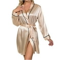 thumbnail image 1 of TFEOQRY Night Robe for Women Solid Color Sexy Tie Loungewear Nightgown Long Sleeved Sleepwear Pajamas Robe Khaki, 1 of 3