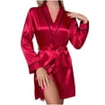 thumbnail image 1 of TFEOQRY Night Robe for Women Solid Color Sexy Tie Loungewear Nightgown Long Sleeved Sleepwear Pajamas Robe Red, 1 of 3