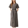 thumbnail image 1 of TFEOQRY Night Robe for Women Solid Color Tie Nightgown with Pocket V-Neck Short Sleeved Sleepwear Pajamas Robe Dark Gray, 1 of 3