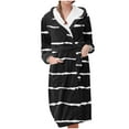 thumbnail image 1 of TFEOQRY Night Robe for Women Striped Flannel Hooded Nightgown Long Sleeved Sleepwear Pajamas Robe Black, 1 of 3