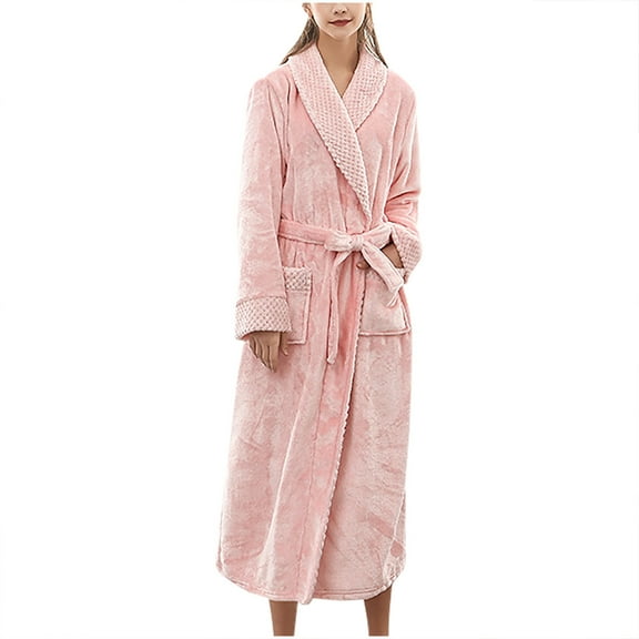 TFEOQRY Night Robe for Women Thick Thermal Comfortable Nightgown Long Sleeved Sleepwear Pajamas Robe Pink