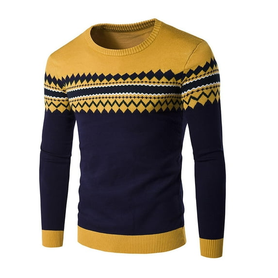 TFEOQRY Pullover Sweater for Men Casual Comfortable Knitwear Long Sleeved Round Neck Sweater Top Yellow